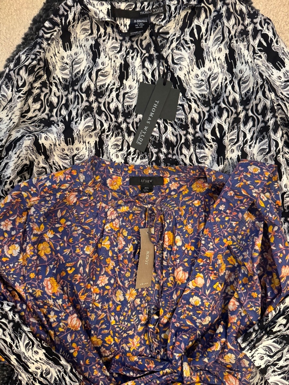THOMAS WYLDE 100% silk blouse/shirt + J. CREW dress/cover Up - both NWT - XS